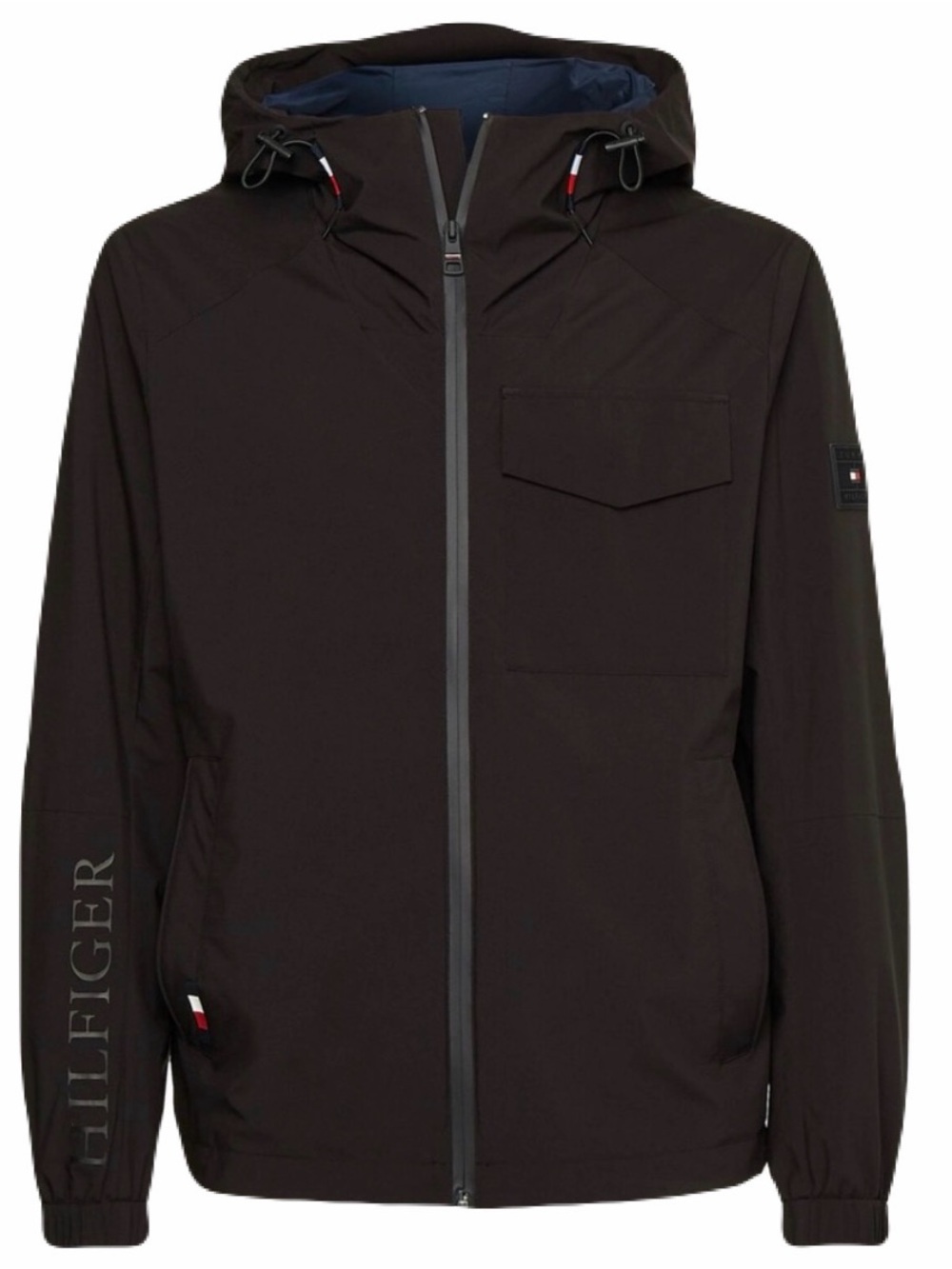 NWT Men's Black Tommy Hilfiger hooded tech jacket zip up Large